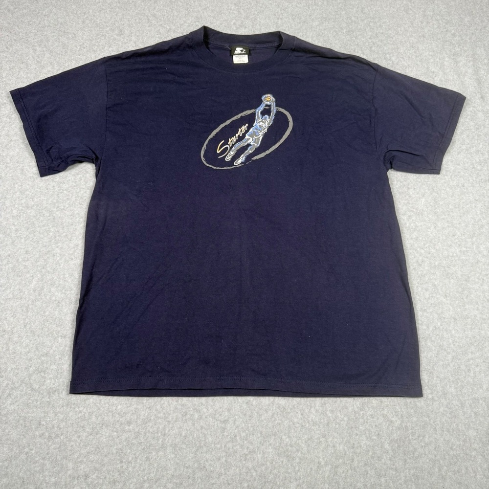 Vintage 90s Starter Mens Navy Blue Basketball Graphic Oversized T-Shirt Medium